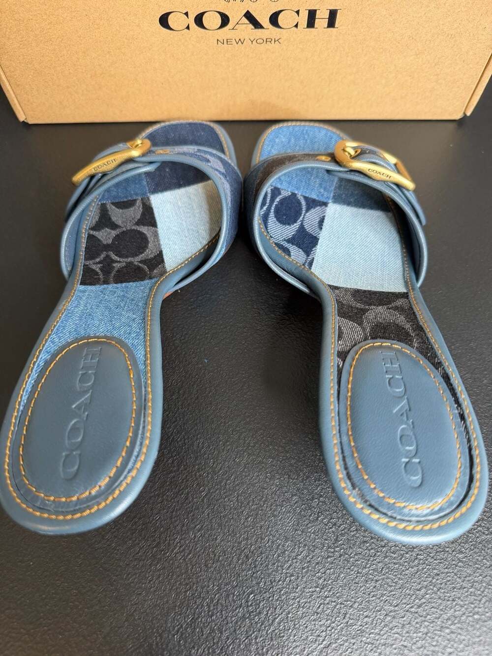 Coach Margot Denim Patchwork Kitten Heel Sandals Blue CEF08 sz 7.5 BNIB $195 - Picture 6 of 8